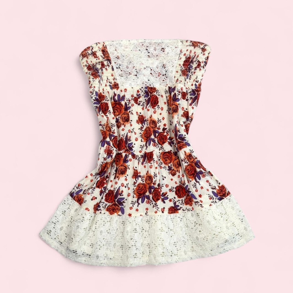 Y2K Decree o range & purple floral coquette fairy boho tube top